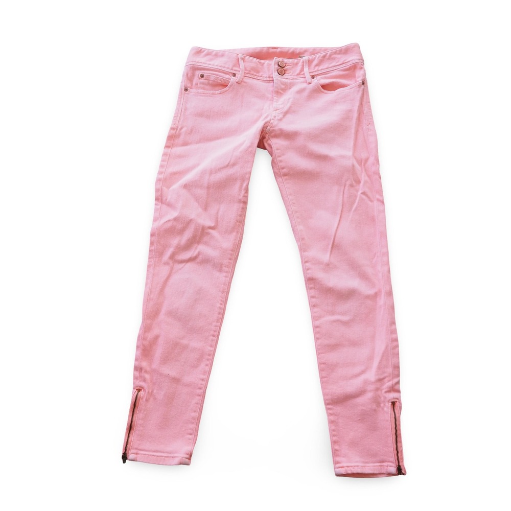 Lilly Pulitzer Worth Skinny Mini Zip Jeans Womens 2 Pink Ankle Zipper Denim